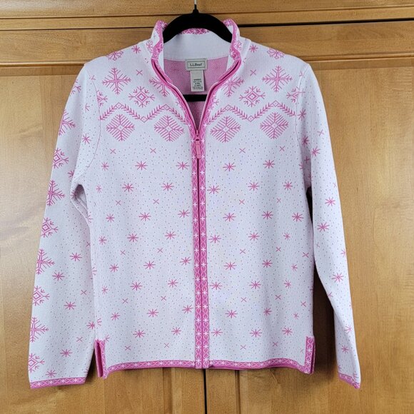 L.L. Bean Sweaters - Women's L.L. Bean Pink 100% Cotton Fair Isle Full Zip Sweater - M